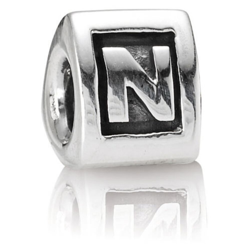 PANDORA Alphabet Letter - N - Authentic Sterling Silver Three Sided